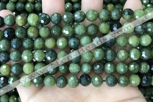 CCJ338 15.5 inches 8mm faceted round China green jade beads