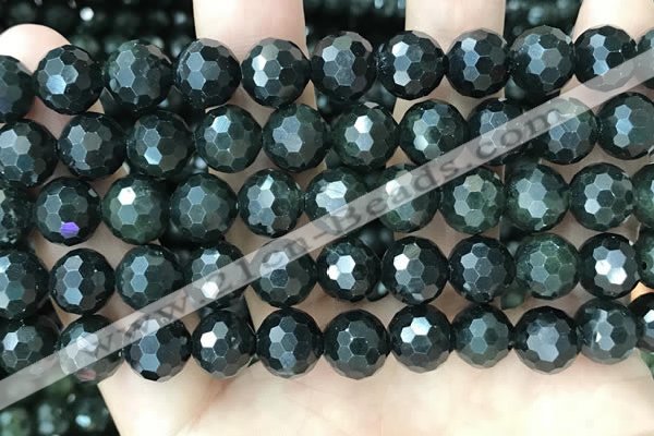 CCJ346 15.5 inches 12mm faceted round dark green jade beads