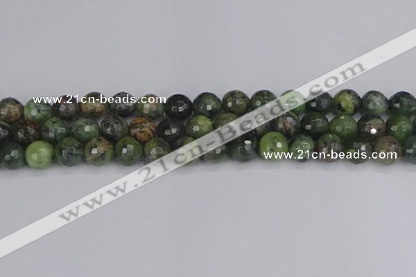 CCJ424 15.5 inches 12mm faceted round dendritic green jade beads