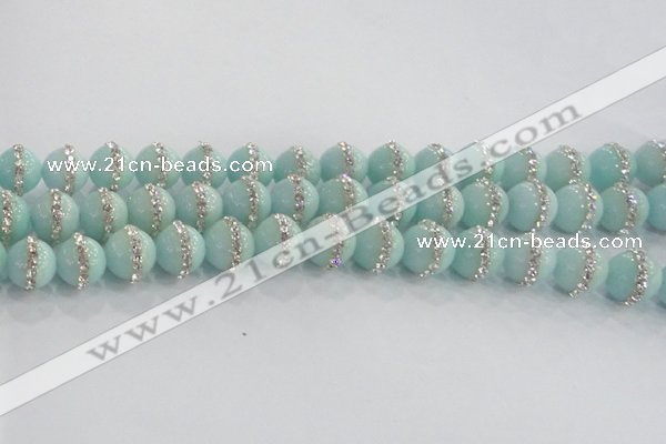 CCN4612 15.5 inches 10mm round candy jade with rhinestone beads