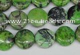 CCO133 15.5 inches 14mm flat round dyed natural chrysotine beads