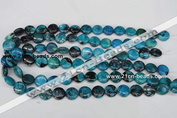 CCO176 15.5 inches 14mm flat round dyed natural chrysotine beads