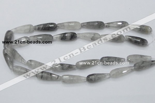 CCQ109 15.5 inches 10*30mm faceted teardrop cloudy quartz beads