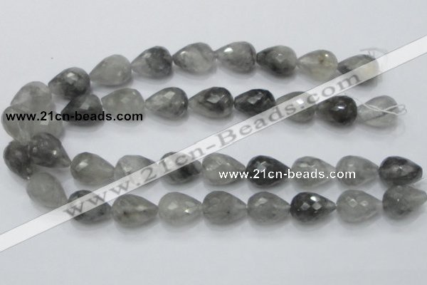 CCQ111 15.5 inches 15*22mm faceted teardrop cloudy quartz beads