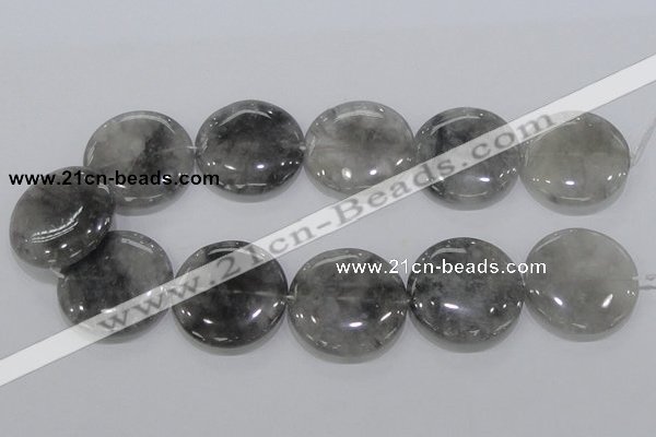 CCQ122 15.5 inches 35mm coin cloudy quartz beads wholesale