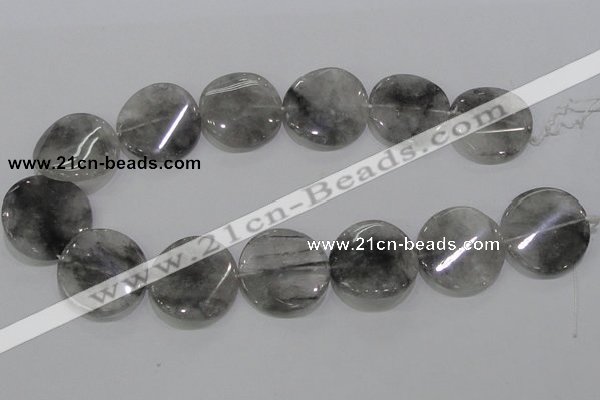 CCQ131 15.5 inches 30mm twisted coin cloudy quartz beads wholesale