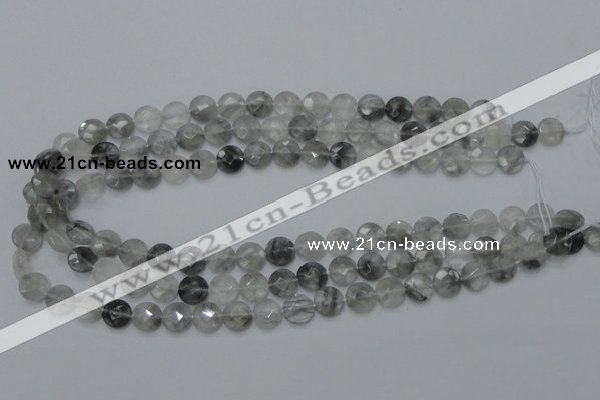 CCQ134 15.5 inches 10mm faceted coin cloudy quartz beads wholesale