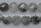 CCQ135 15.5 inches 12mm faceted coin cloudy quartz beads wholesale