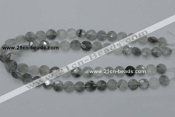 CCQ135 15.5 inches 12mm faceted coin cloudy quartz beads wholesale