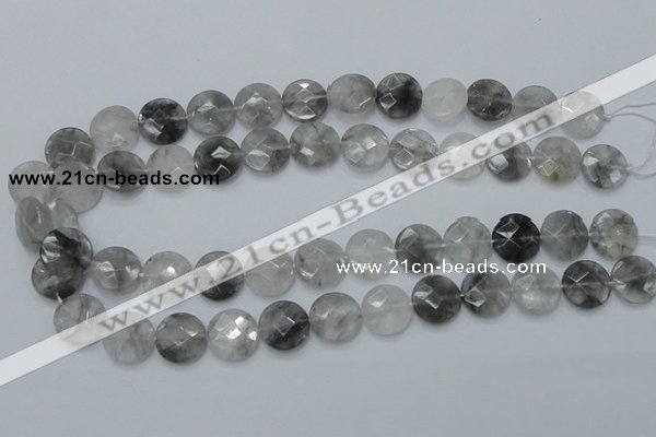 CCQ136 15.5 inches 15mm faceted coin cloudy quartz beads wholesale