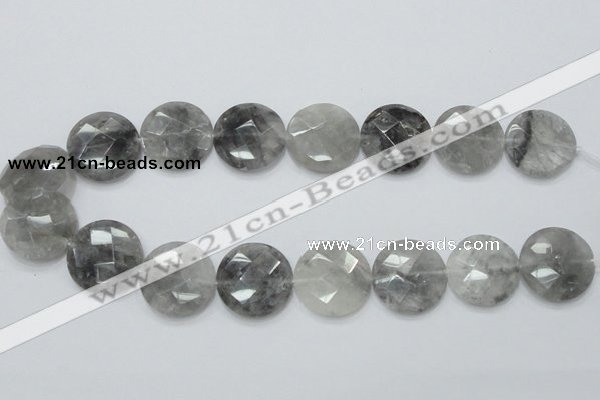 CCQ138 15.5 inches 25mm faceted coin cloudy quartz beads wholesale