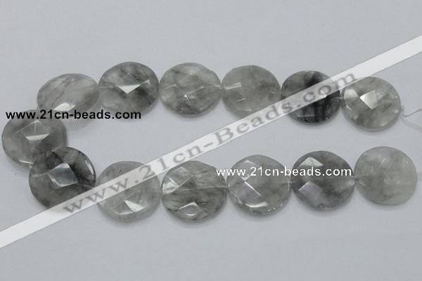 CCQ139 15.5 inches 30mm faceted coin cloudy quartz beads wholesale