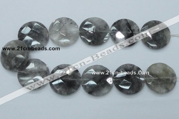 CCQ140 15.5 inches 35mm faceted coin cloudy quartz beads wholesale