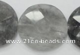 CCQ141 15.5 inches 40mm faceted coin cloudy quartz beads wholesale