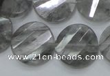 CCQ143 15.5 inches 20mm faceted & twisted coin cloudy quartz beads