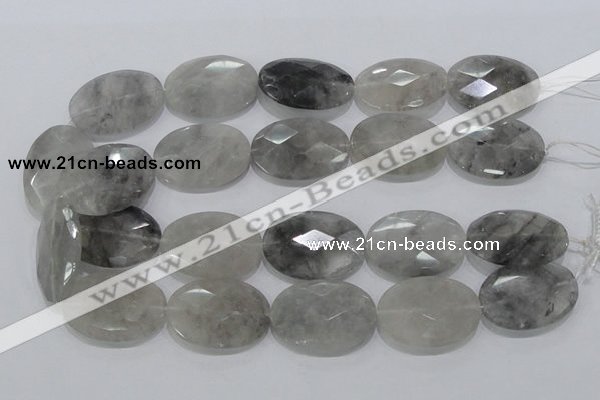 CCQ160 15.5 inches 25*35mm faceted oval cloudy quartz beads wholesale