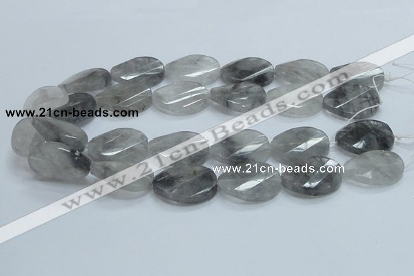 CCQ167 15.5 inches 22*30mm twisted & faceted oval cloudy quartz beads
