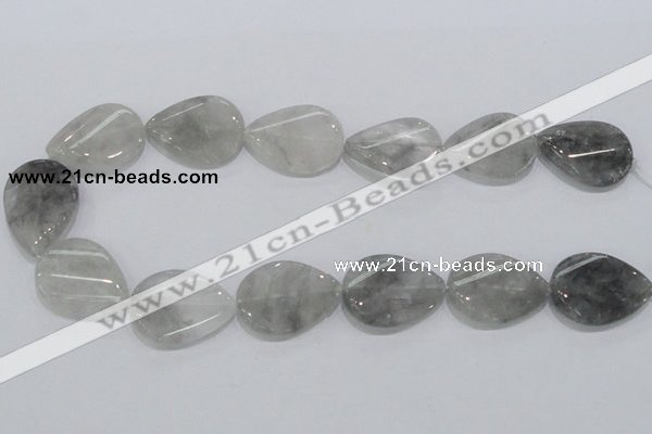 CCQ171 15.5 inches 22*30mm twisted flat teardrop cloudy quartz beads