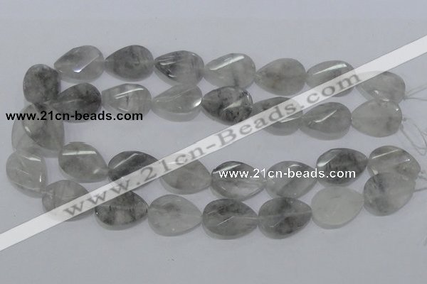 CCQ172 18*25mm twisted & faceted flat teardrop cloudy quartz beads