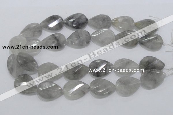 CCQ173 22*30mm twisted & faceted flat teardrop cloudy quartz beads