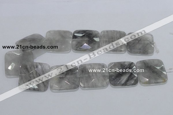 CCQ202 15.5 inches 35*35mm faceted square cloudy quartz beads