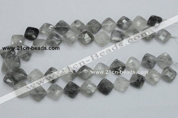 CCQ210 15.5 inches 15*15mm faceted diamond cloudy quartz beads