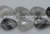 CCQ213 15.5 inches 13*18mm faceted flat teardrop cloudy quartz beads