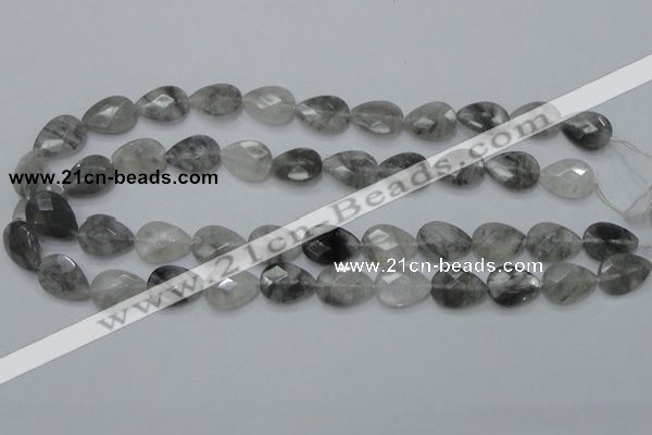 CCQ213 15.5 inches 13*18mm faceted flat teardrop cloudy quartz beads