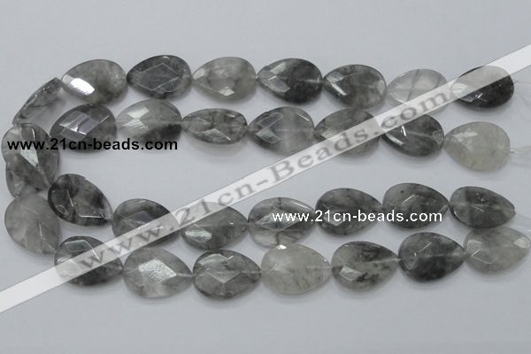 CCQ214 15.5 inches 18*25mm faceted flat teardrop cloudy quartz beads