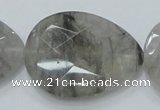CCQ215 15.5 inches 30*40mm faceted flat teardrop cloudy quartz beads