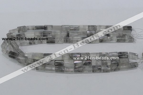 CCQ219 15.5 inches 10*15mm faceted & flat column cloudy quartz beads