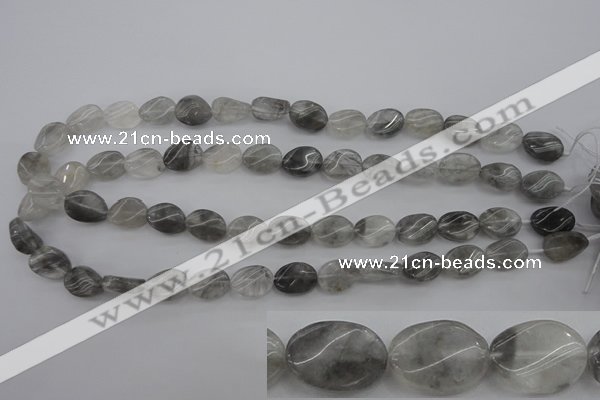 CCQ248 15.5 inches 10*14mm twisted oval cloudy quartz beads wholesale