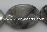 CCQ268 15.5 inches 30*40mm faceted oval cloudy quartz beads