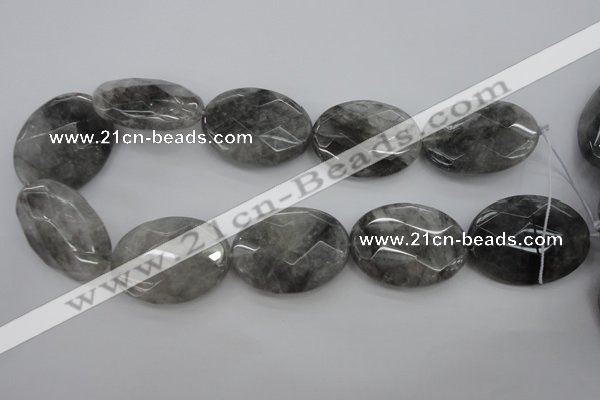 CCQ268 15.5 inches 30*40mm faceted oval cloudy quartz beads