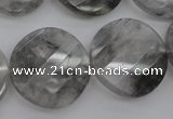 CCQ275 15.5 inches 25mm faceted & twisted coin cloudy quartz beads