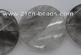 CCQ276 15.5 inches 30mm faceted & twisted coin cloudy quartz beads