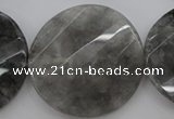 CCQ277 15.5 inches 40mm faceted & twisted coin cloudy quartz beads