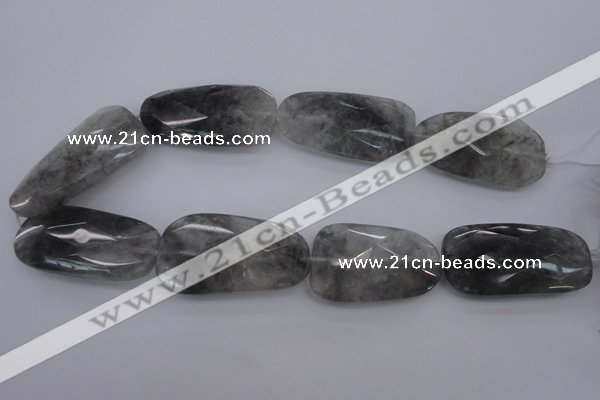 CCQ279 15.5 inches 22*48mm – 25*50mm faceted freeform cloudy quartz beads