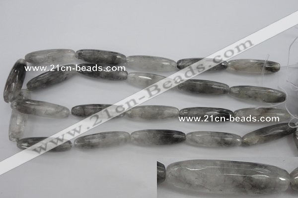 CCQ293 15.5 inches 10*35mm faceted rice cloudy quartz beads