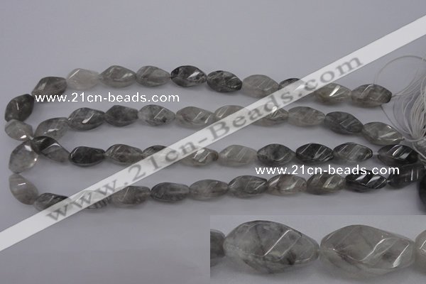 CCQ295 15.5 inches 10*18mm faceted & twisted rice cloudy quartz beads