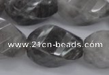 CCQ296 15.5 inches 20*28mm faceted & twisted rice cloudy quartz beads