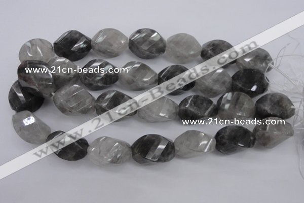 CCQ296 15.5 inches 20*28mm faceted & twisted rice cloudy quartz beads