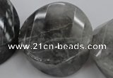 CCQ298 15.5 inches 20*38*40mm faceted & twisted coin cloudy quartz beads