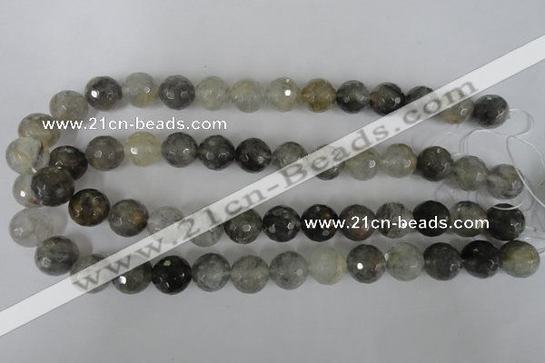 CCQ315 15.5 inches 14mm faceted round cloudy quartz beads wholesale