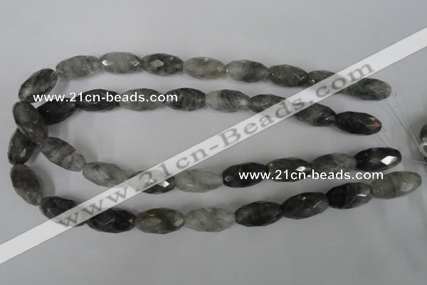 CCQ350 15.5 inches 12*22mm faceted rice cloudy quartz beads wholesale