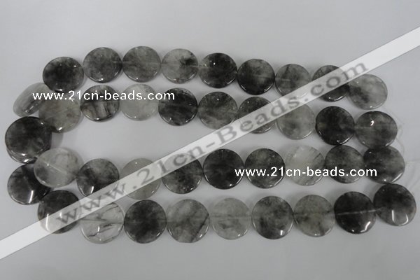 CCQ374 15.5 inches 20mm flat round cloudy quartz beads wholesale