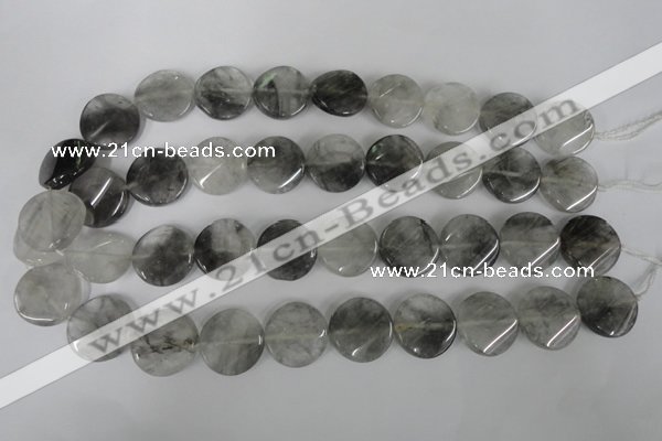 CCQ450 15.5 inches 20mm twisted coin cloudy quartz beads wholesale