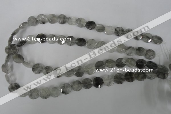 CCQ464 15.5 inches 12mm faceted coin cloudy quartz beads wholesale