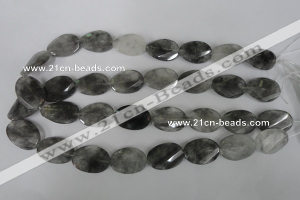 CCQ480 15.5 inches 18*25mm twisted & faceted oval cloudy quartz beads