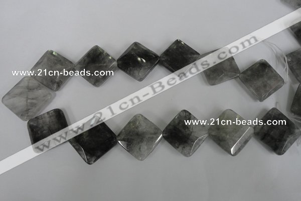 CCQ488 15.5 inches 25*25mm faceted diamond cloudy quartz beads